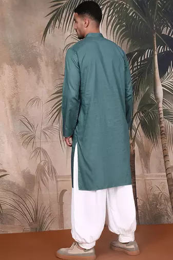 Grey cotton textured kurta pajama for mens