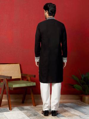Georgette sequins & thread work embroidered black kurta 3