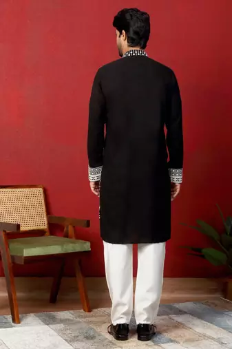Georgette sequins & thread work embroidered black kurta