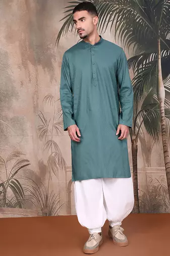 Grey cotton textured kurta pajama for mens