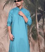 blue cotton textured kurta pajama for mens