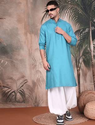 blue cotton textured kurta pajama for mens 2