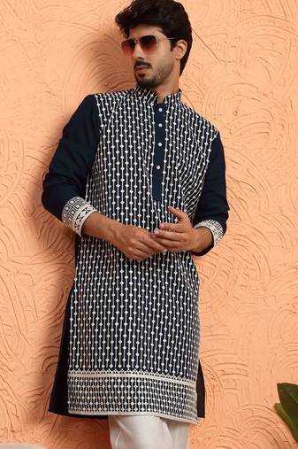 Georgette sequins & thread work embroidered blue kurta