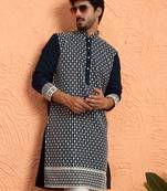 Georgette sequins & thread work embroidered blue kurta