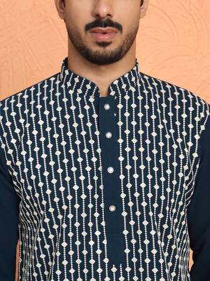 Georgette sequins & thread work embroidered blue kurta 2
