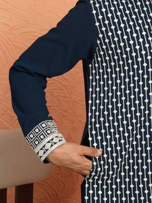 Georgette sequins & thread work embroidered blue kurta 4