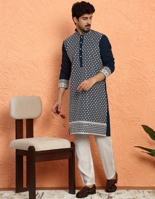Georgette sequins & thread work embroidered blue kurta 5