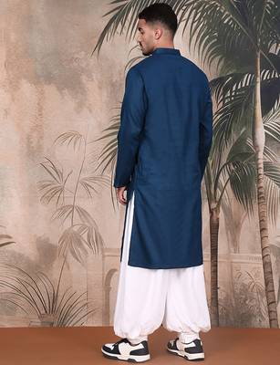 Blue cotton textured kurta pajama for mens 4