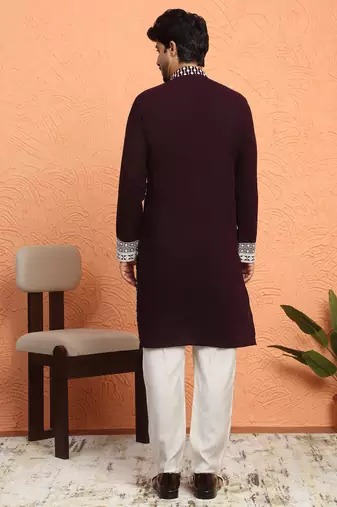 Georgette sequins & thread work embroidered wine kurta