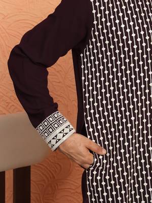 Georgette sequins & thread work embroidered wine kurta 4