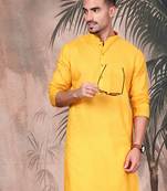 yellow cotton textured kurta pajama for mens