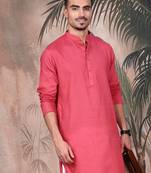 Pink cotton textured kurta pajama for mens