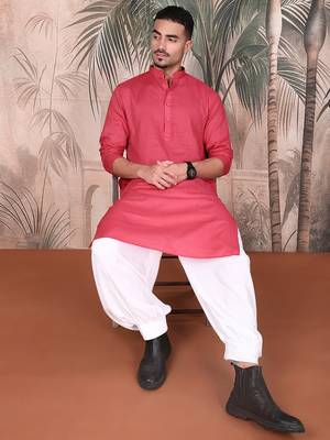 Pink cotton textured kurta pajama for mens 2