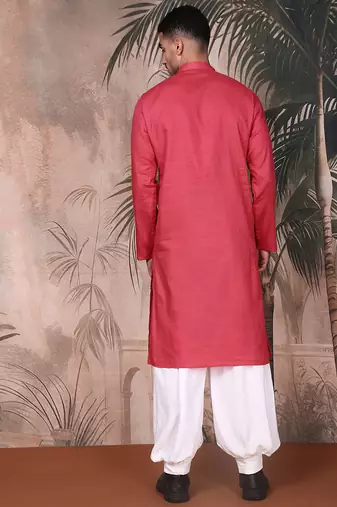 Pink cotton textured kurta pajama for mens