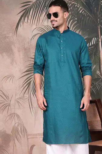 Firozi cotton textured kurta pajama for mens