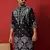 Black thread & sequins floral embroidered cotton silk kurta