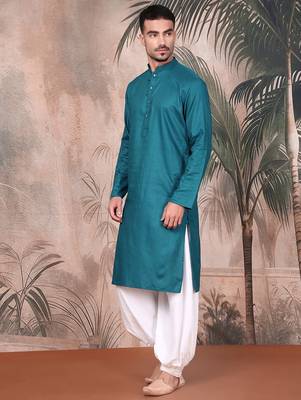 Firozi cotton textured kurta pajama for mens 3