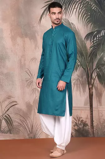 Firozi cotton textured kurta pajama for mens