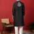 Black thread & sequins floral embroidered cotton silk kurta
