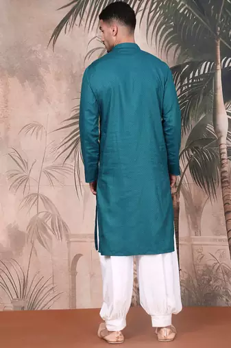 Firozi cotton textured kurta pajama for mens