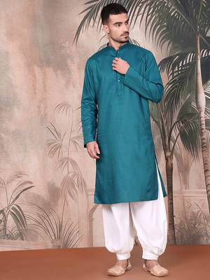 Firozi cotton textured kurta pajama for mens 5