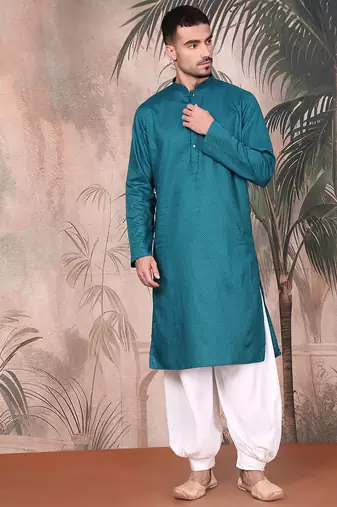 Firozi cotton textured kurta pajama for mens