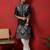 Black thread & sequins floral embroidered cotton silk kurta