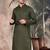 Olive cotton textured kurta pajama for mens