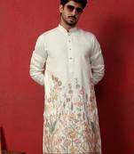 Cream multicolor thread & zari embroidered georgette kurta