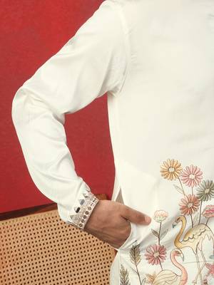 Cream multicolor thread & zari embroidered georgette kurta 4