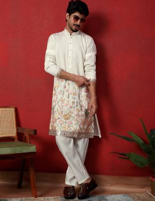 Cream multicolor thread & zari embroidered georgette kurta 5