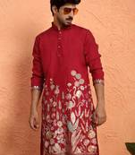 Red thread & zari embroidered georgette kurta