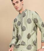 Green silk blend sequins kurta pajama for mens