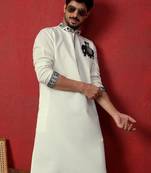 Cotton silk beads work animal motifs cream kurta