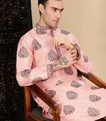 Peach silk blend sequins kurta pajama for mens