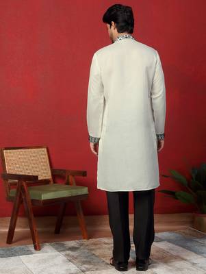 Cotton silk beads work animal motifs cream kurta 3