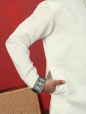 Cotton silk beads work animal motifs cream kurta 4