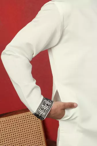 Cotton silk beads work animal motifs cream kurta