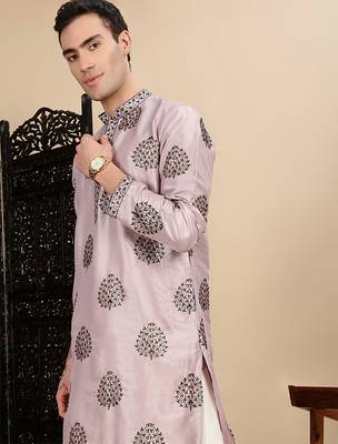 Pink silk blend sequins kurta pajama for mens 1