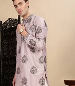 Pink silk blend sequins kurta pajama for mens