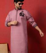 Cotton silk beaded motifs mauve kurta