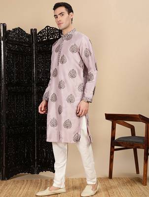 Pink silk blend sequins kurta pajama for mens 3