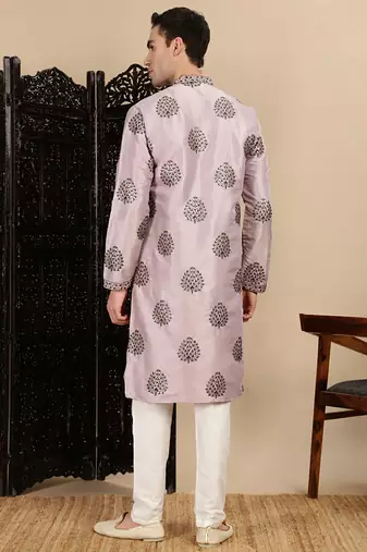 Pink silk blend sequins kurta pajama for mens