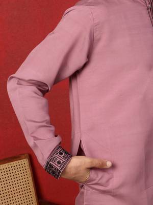Cotton silk beaded motifs mauve kurta 4
