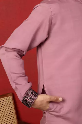 Cotton silk beaded motifs mauve kurta