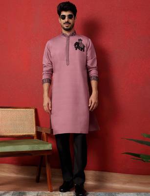Cotton silk beaded motifs mauve kurta 5