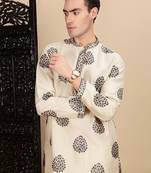 beige silk blend sequins kurta pajama for mens