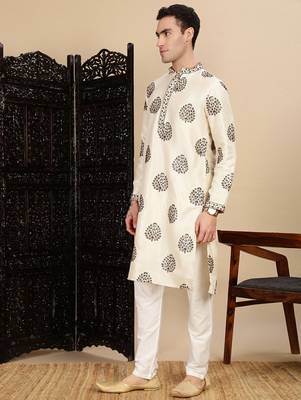 beige silk blend sequins kurta pajama for mens 2