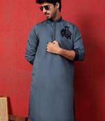 Cotton silk beaded motifs grey kurta