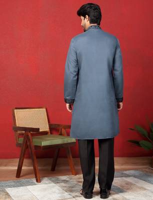 Cotton silk beaded motifs grey kurta 3